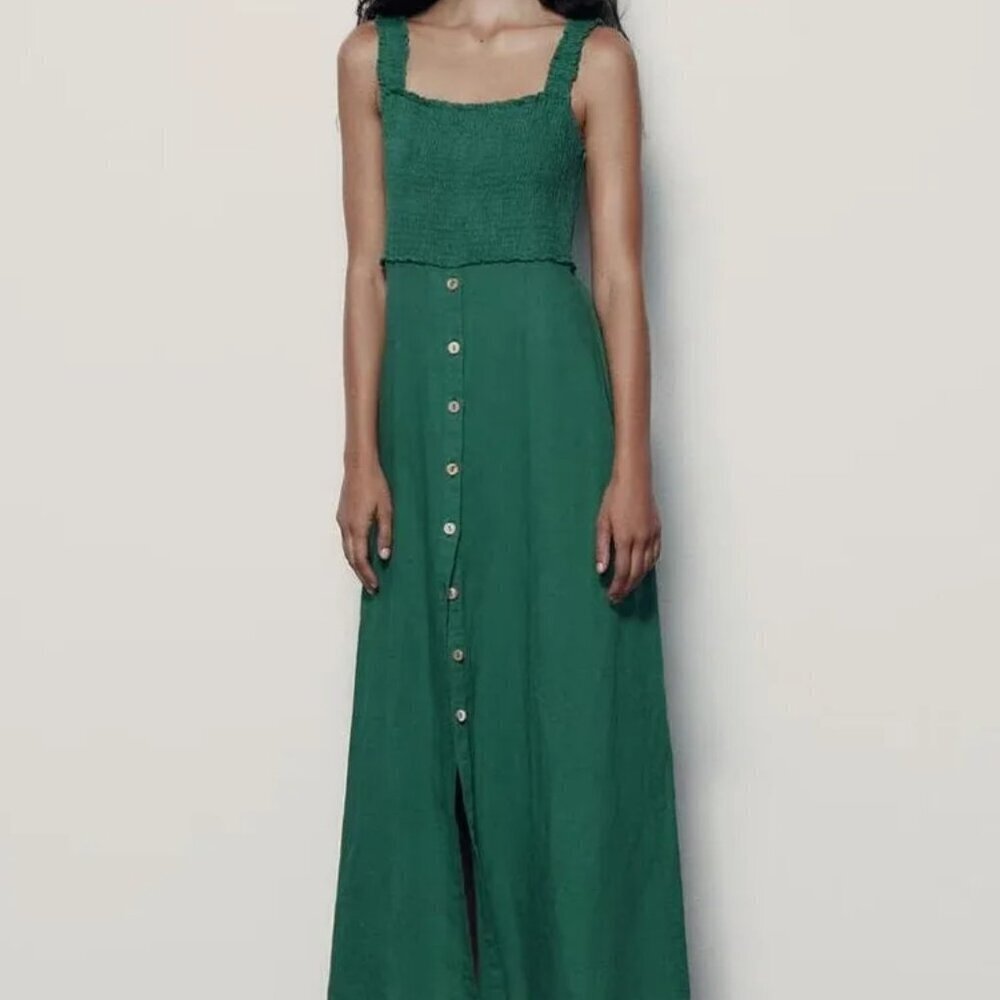 ZARA LINEN BLEND MIDI SLIP DRESS